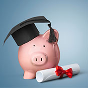 piggy bank and diploma