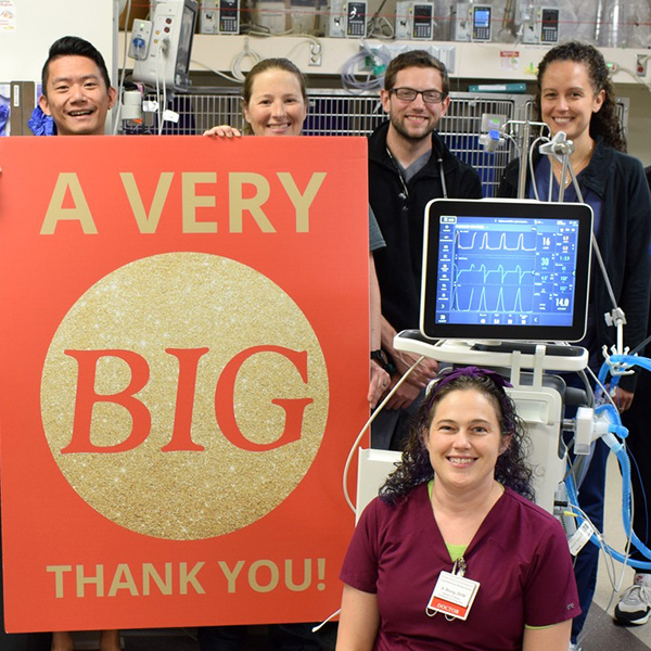 ICU staff with new ventilator